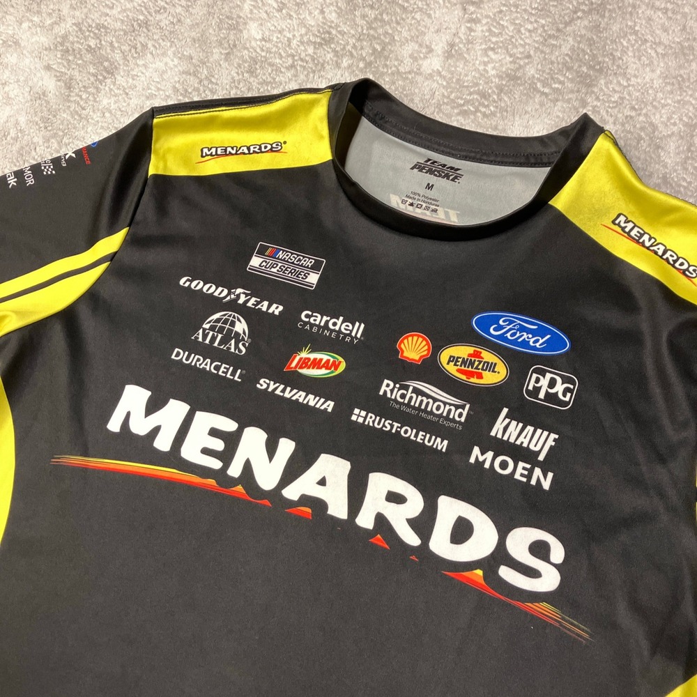 Team Penske Ryan Blaney NASCAR Racing Crew Shirt Menards Black Yellow Mens M - Picture 2 of 6